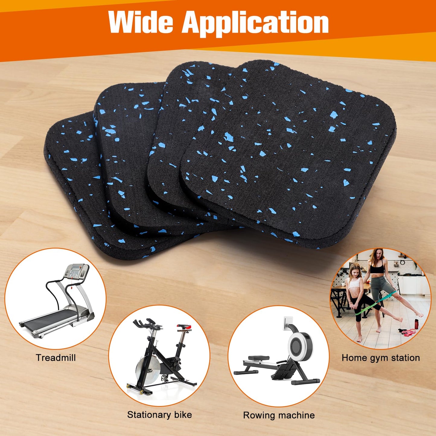 4Pcs Treadmill Mats, Coolrunner High Density Equipment Pads Noise Reduction for Floor Protection, Washing Machine Pads, Anti Vibration Rubber mats for Stationery Bike, Rowing Machine, Home Gym Station