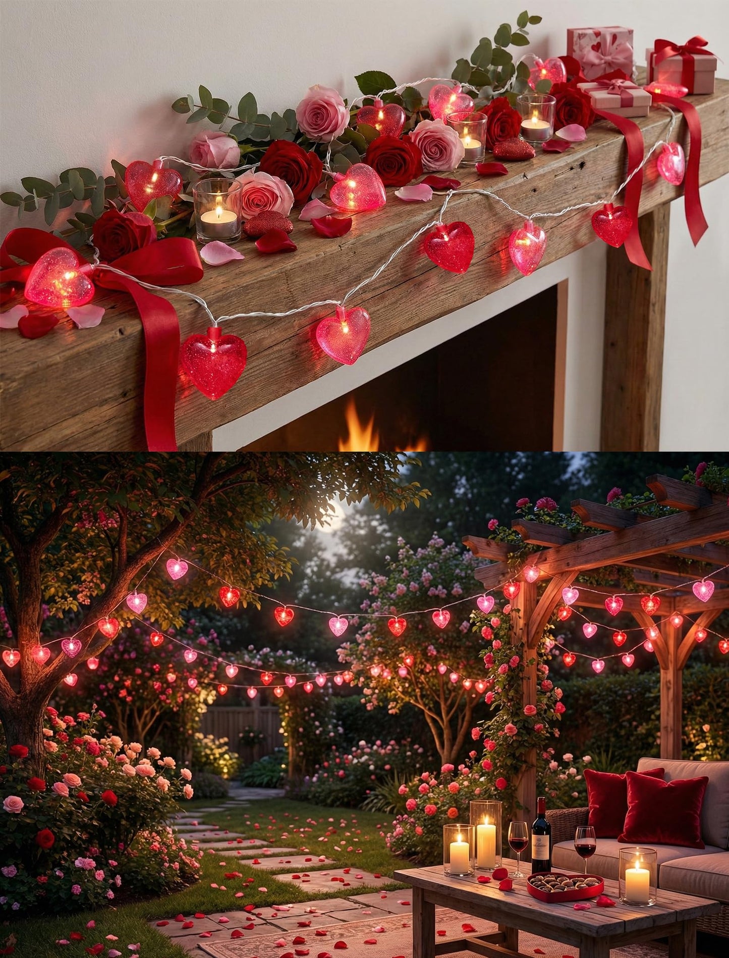 GOOTHY Heart String Lights, 8.5Ft Valentine's Day Decorations String Lights with 10 Pink and Red Heart Lights, Plug in Heart Fairy Lights for Bedroom Home Wedding Indoor Outdoor Valentine's Day Decor