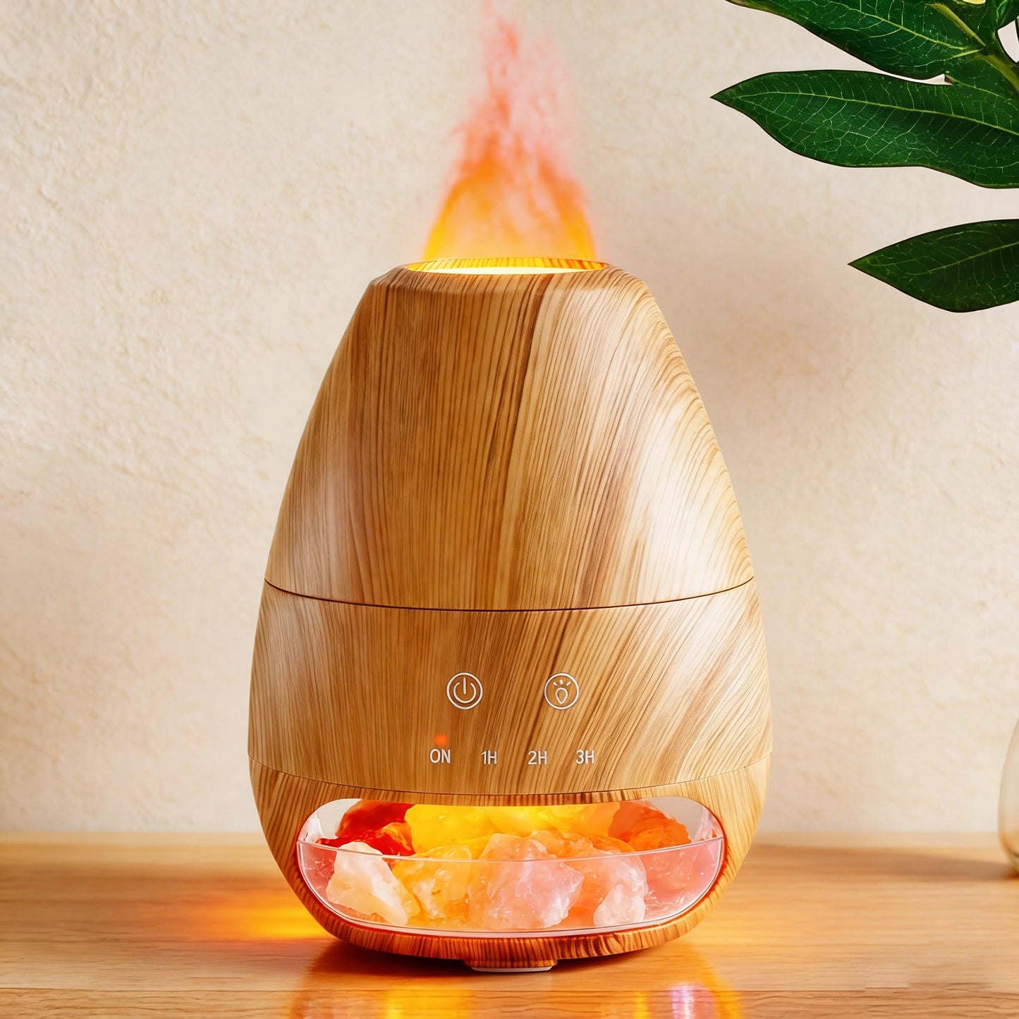 Dialan's Essential Oil Diffuser with Flame Effect Ultrasonic Himalayan Salt Lamp Diffuser Ultrasonic Cool Mist Humidifier Aromatherapy Diffuser with Auto Off for Home Office Gift - 100ml Wood Grain