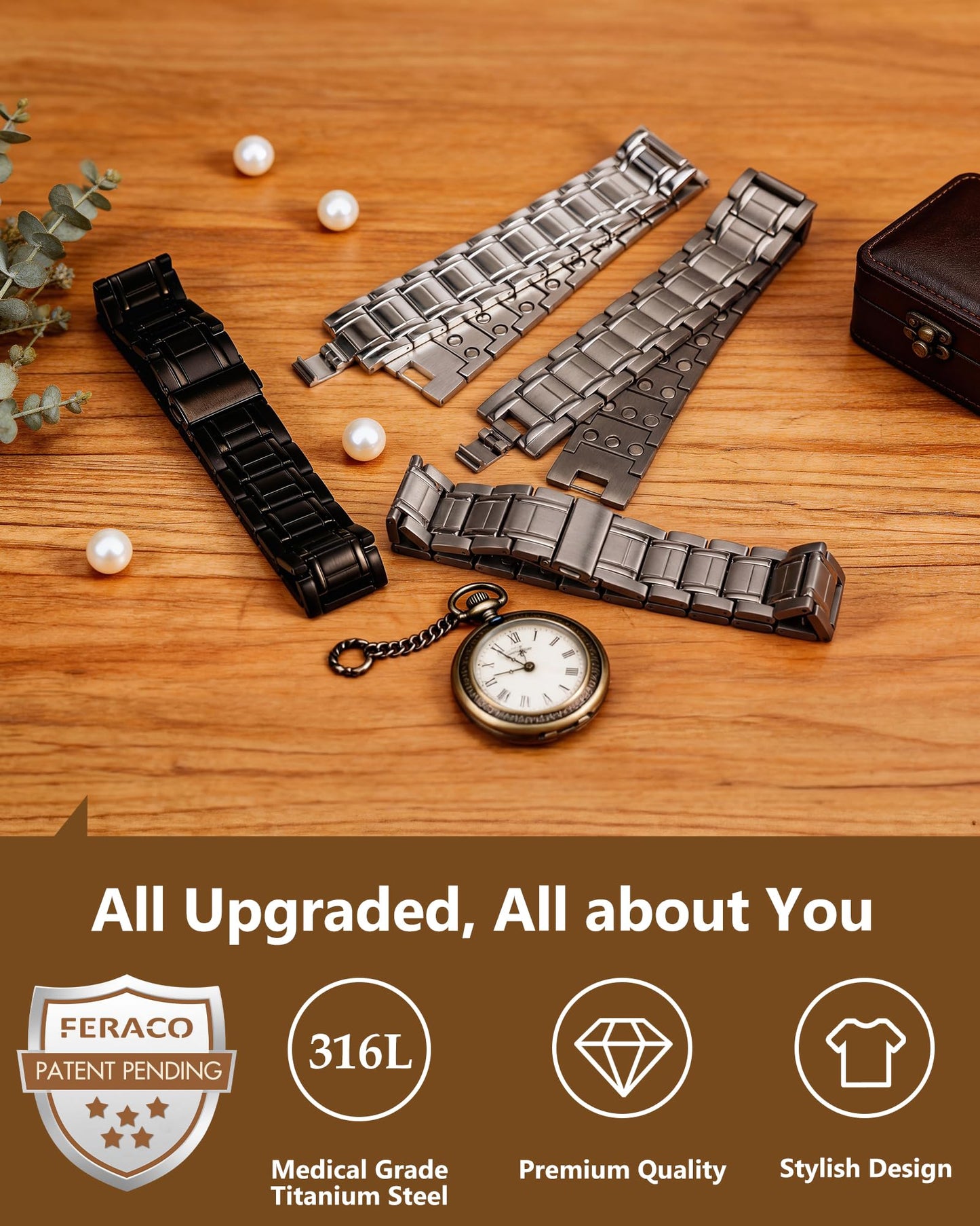 Feraco Titanium Steel Magnetic Bracelet for Men with 3500 Gauss Magnets,Men's Jewelry for Anniversary Father's Day