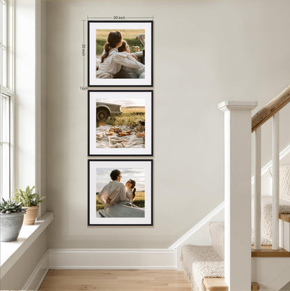 eletecpro Gallery Wall Frame Set of 3, 20x20 Inch Square Black Frames with 16x16 Mat, Scratch-Resistant Finish for Modern Home Decor