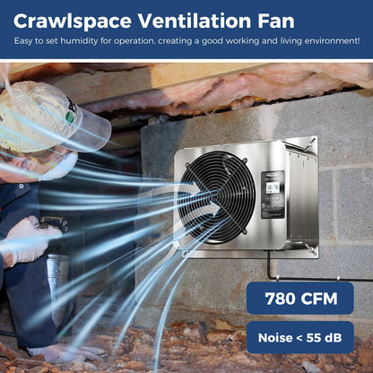 ALORAIR 780 CFM Crawlspace Ventilator Fan with Humidistat, Stainless Steel Exhaust Vent Fans with Digital Display, Timing Cycle, Freeze Protection Thermostat, for Basement, Garage, Attic, Grow Tent