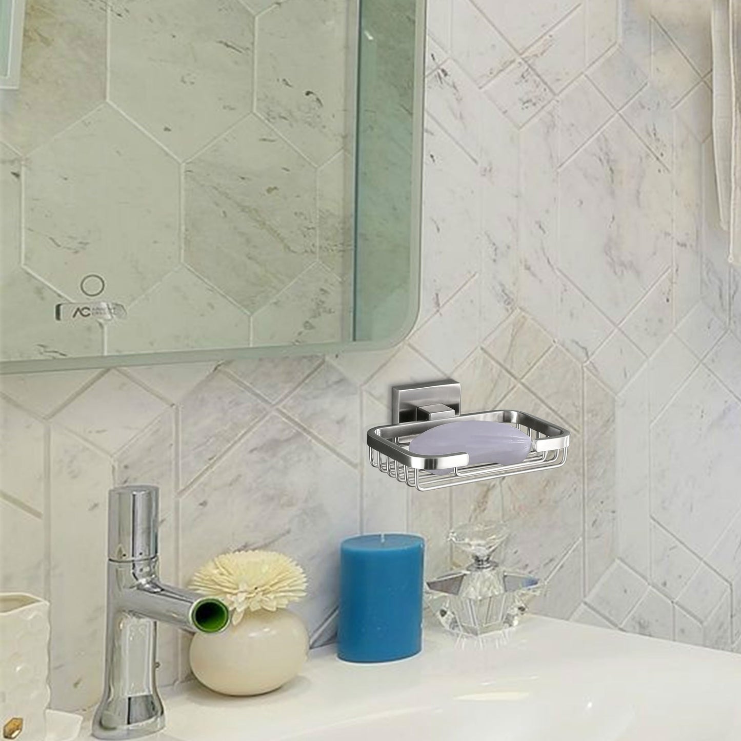 SEIDO Soap Dish for Shower Wall, 304 Stainless Steel Bar Soap Holder for Bathroom & Kitchen, Brushed Nickel Soap Saver Tray for Shower, 4.8" L x 3.2" W Internal