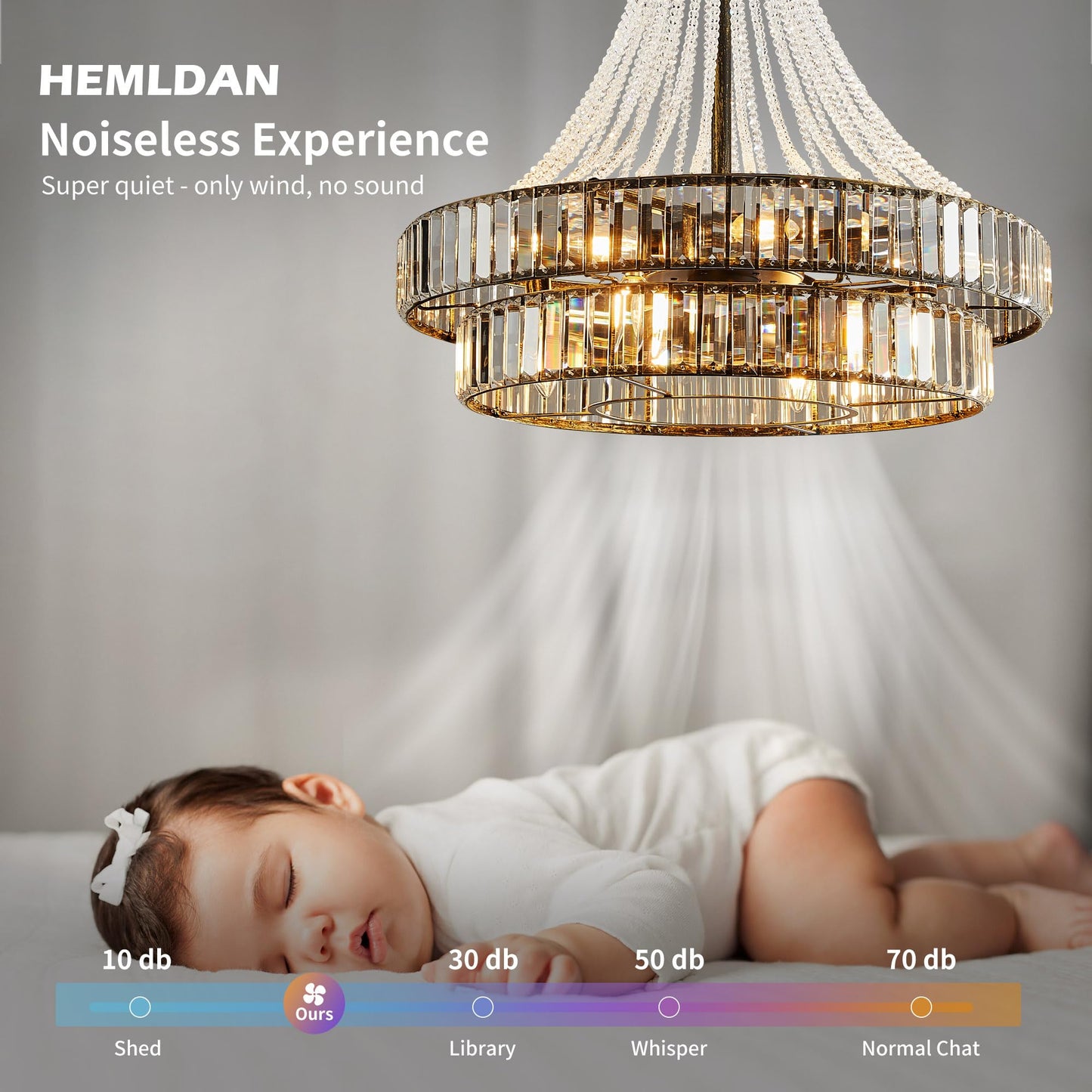 HEMLDAN 24" Modern Crystal Caged Fandelier, Smart Chandelier Fan with Remote and APP Control, Double Layer Ceiling Fan with Light for Dining Living Room Bedroom, Italian Design-Black Gold