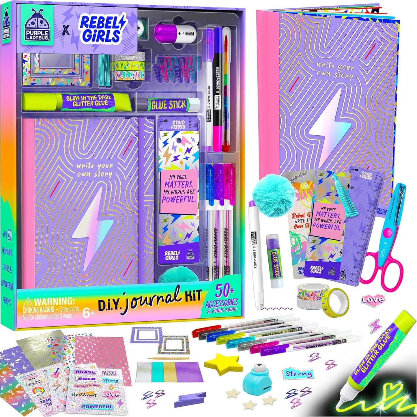 PURPLE LADYBUG Rebel Girls DIY Journal Kit for Girls Ages 6-12 - Creative Scrapbook Set with Stationery, Arts and Crafts Supplies - Diary Gift Set - Birthday Presents for 6 7 8 9 10 11 12 Years Old