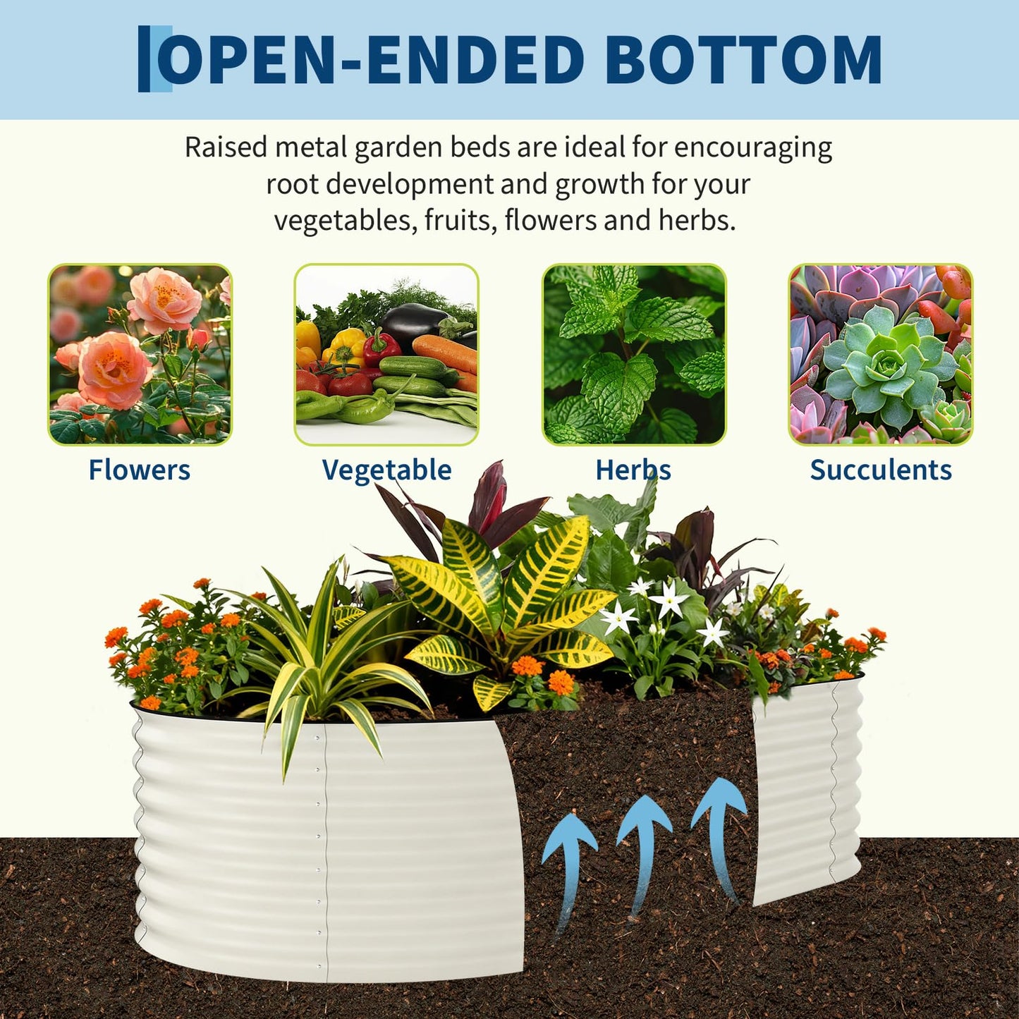 Garvee 10x4x1.5ft Galvanized Raised Garden Bed, Oval Metal Planter Box with Anti-Cut Safety Edges, 449 Gallons Rust-Resistant Deep Root Planter for Outdoor Vegetables, Flowers, Herbs, Beige