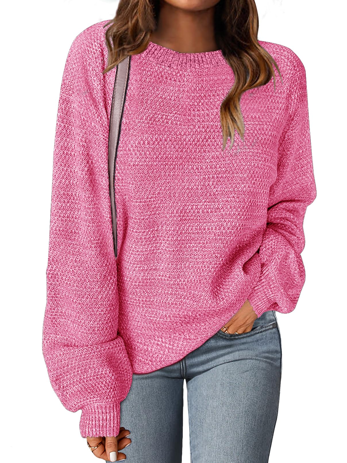 MEROKEETY Women's 2025 Fall Winter Oversized Pullover Sweater Trendy Crew Neck Long Sleeve Heathered Knit Jumper Tops