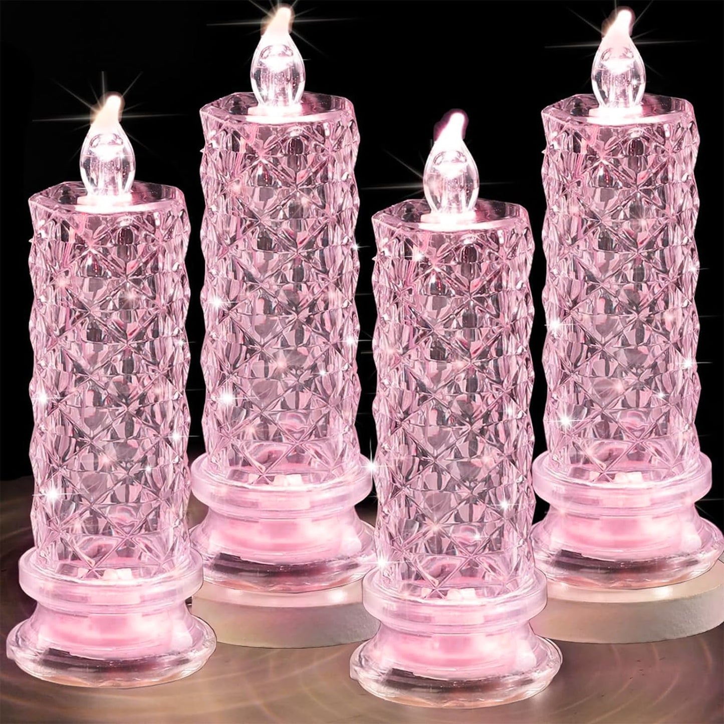 SupBri Rose Shadow LED Flameless Candles, 4PCS Romantic Battery Operated Candles Led Pillar Candles for Valentines Romantic Propose Anniversary Wedding Decorations(Pink, D 2.5" x H 7.2")
