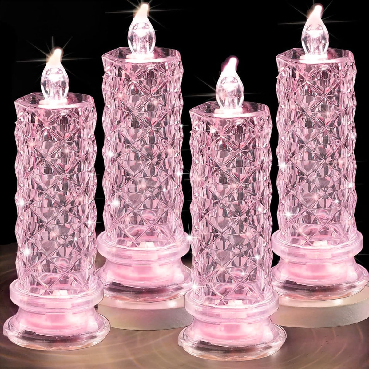 SupBri Rose Shadow LED Flameless Candles, 4PCS Romantic Battery Operated Candles Led Pillar Candles for Valentines Romantic Propose Anniversary Wedding Decorations(Pink, D 2.5" x H 7.2")
