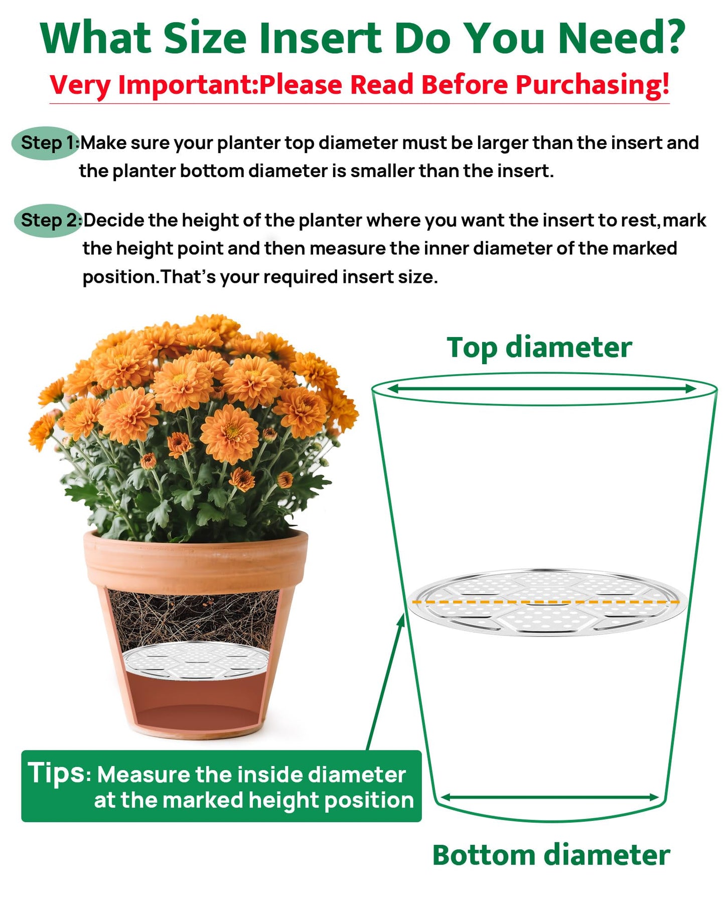 KOROI 4 Packs Planter Insert for Large Pots,Plant Pot Insert 13" Stainless Steel Durable Flower Pot Filler & Plant Riser with Drainage Holes to Elevate Plants to Reduce Soil Usage(13 inches*4 Packs)