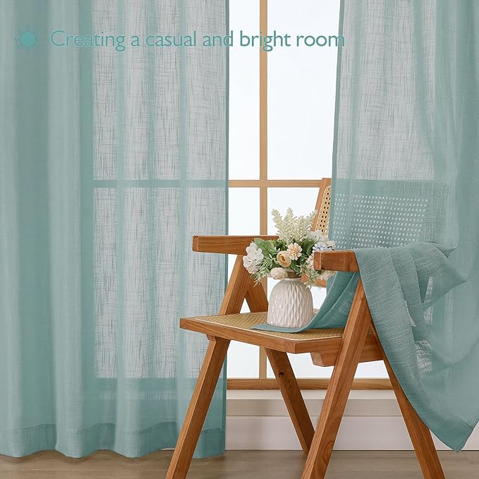 Chyhomenyc Aqua Green Semi Sheer Curtains 84 Inches Long 2 Panels Set, Light