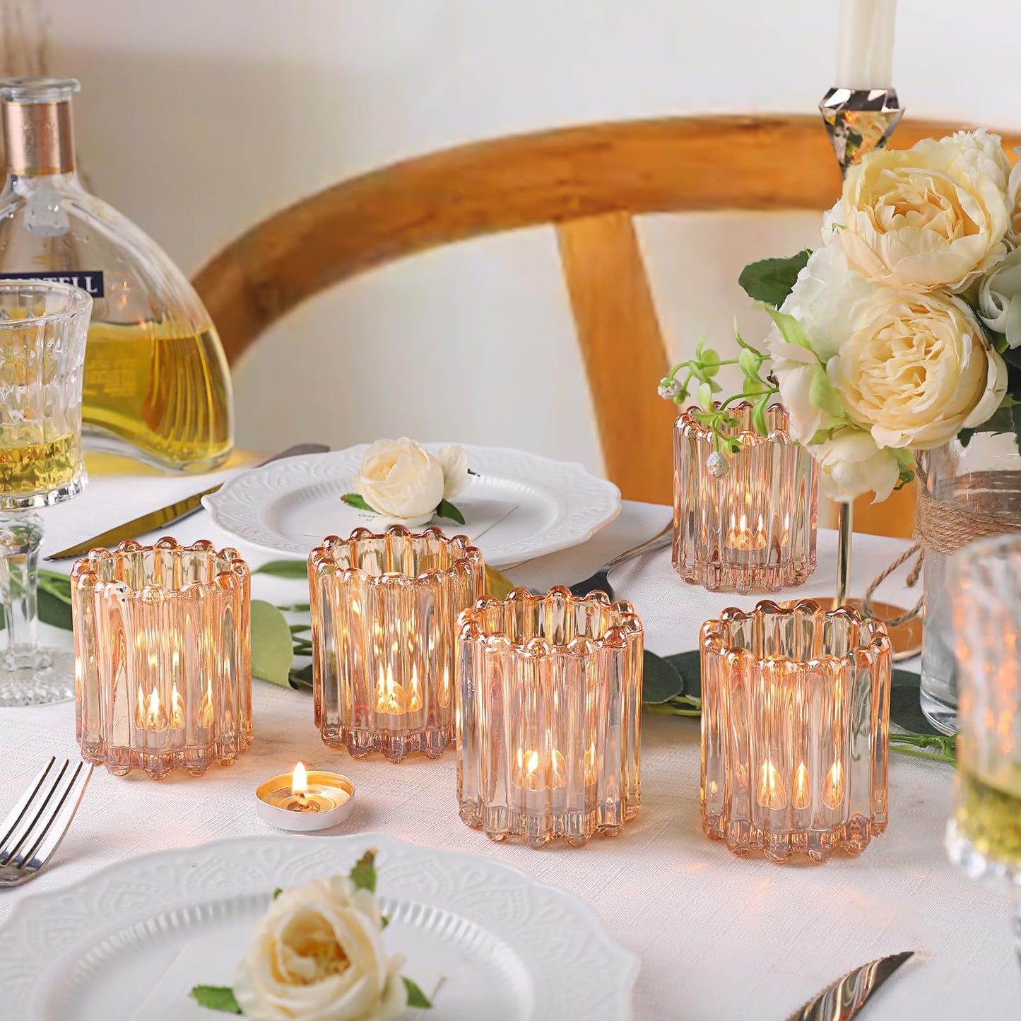 HAVITI 6 Pcs Votive Candle Holder, Gold Glass Large Candle Holders, Tealight Candle Holder for Fall Wedding Centerpieces Dinner Party Table Decor