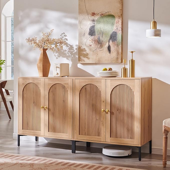 IFBUY Modern Sideboard Buffet Cabinet, 61.75" W Fluted Arched Buffet Cabinet