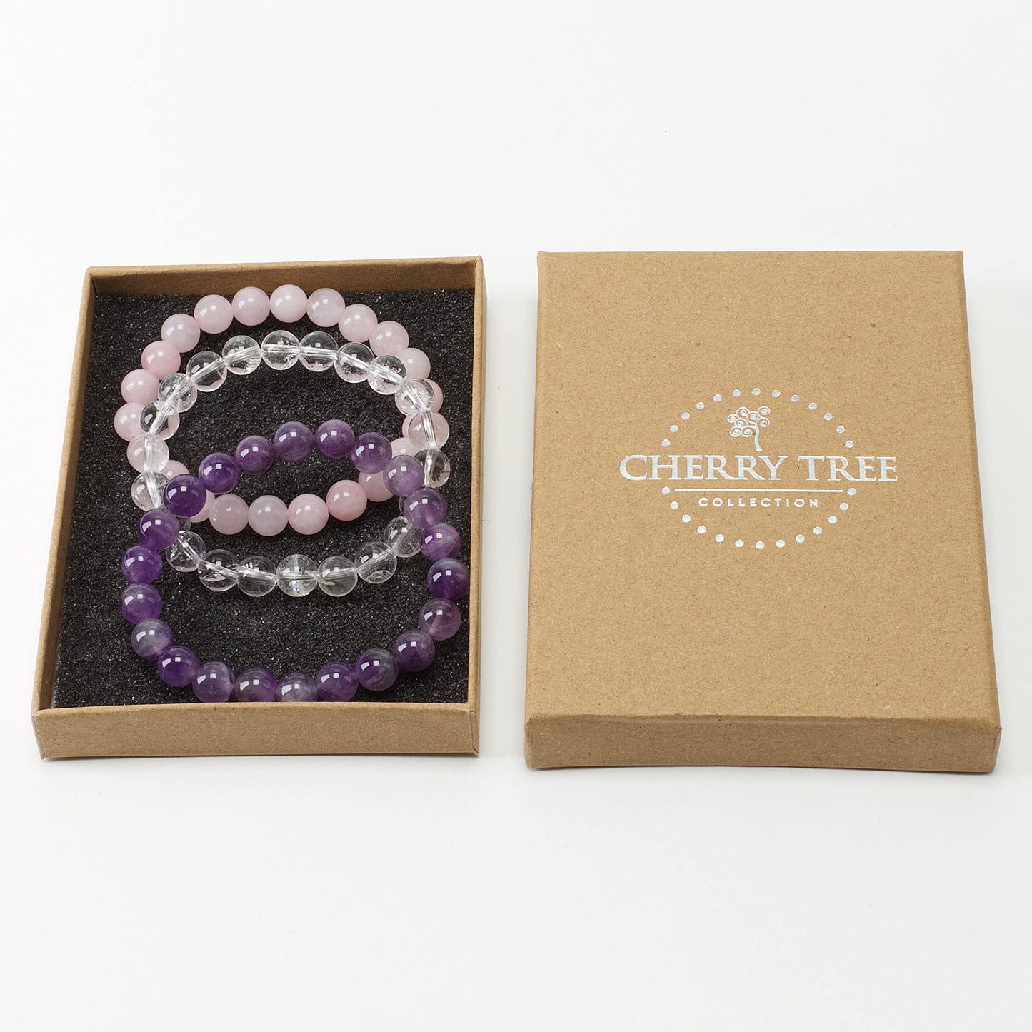 Cherry Tree Collection Gemstone - Small, Medium, Large Sizes - 3 Beaded Bracelet Set With Gift Box - Bracelets For Men and Women - 8mm Beads (Health and Wellness - Large)