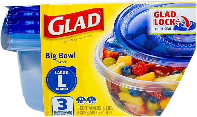 Glad GladWare Big Bowl Food Storage Containers, Large Round Bowl Holds 48