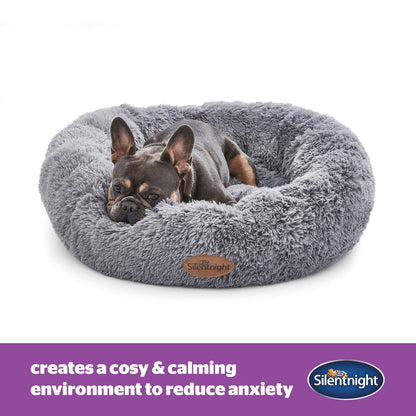 Silentnight Donut Calming Dog Bed – Calming Dog Cat Pet Bed Anxiety Relief Soft Fluffy Doughnut Pillow – Easy Clean Machine Washable Luxury Plush Dog Pillow Basket – 85 cm – Grey