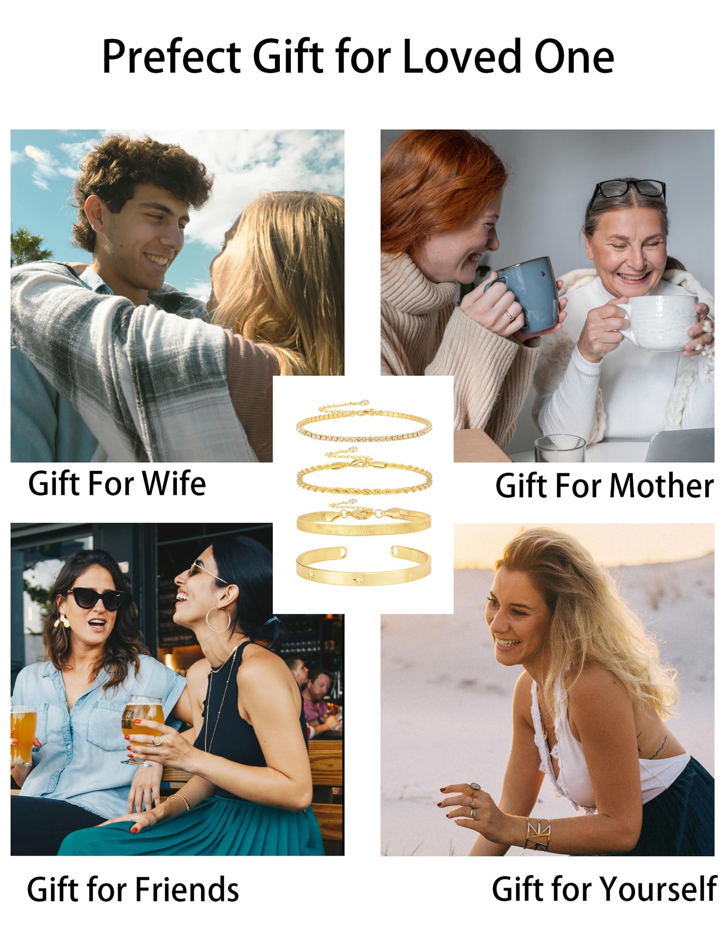 Gold Bracelets for Women 14K Gold Plated Stack Trend Bracelets Charm Paperclip Chain Cuban Link Layered Waterproof Bracelet Dainty Bracelet for Women Jewelry Gifts (Gold)