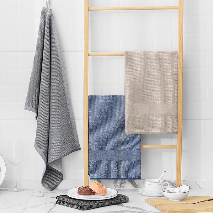 Homaxy Premium Kitchen Towels, Large Cotton Kitchen Hand Towels, Flat and Terry