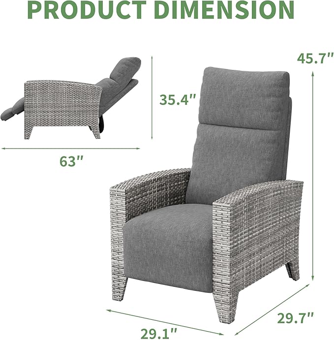 IDEALHOUSE Wicker Outdoor Recliner Reclining Patio Chairs with Adjustable Back & Footrest 150° Lay-Flat Reclining with Air Pump Rattan Flip-Up Side Table Outdoor Lounge Chairs for Pool Deck Balcony