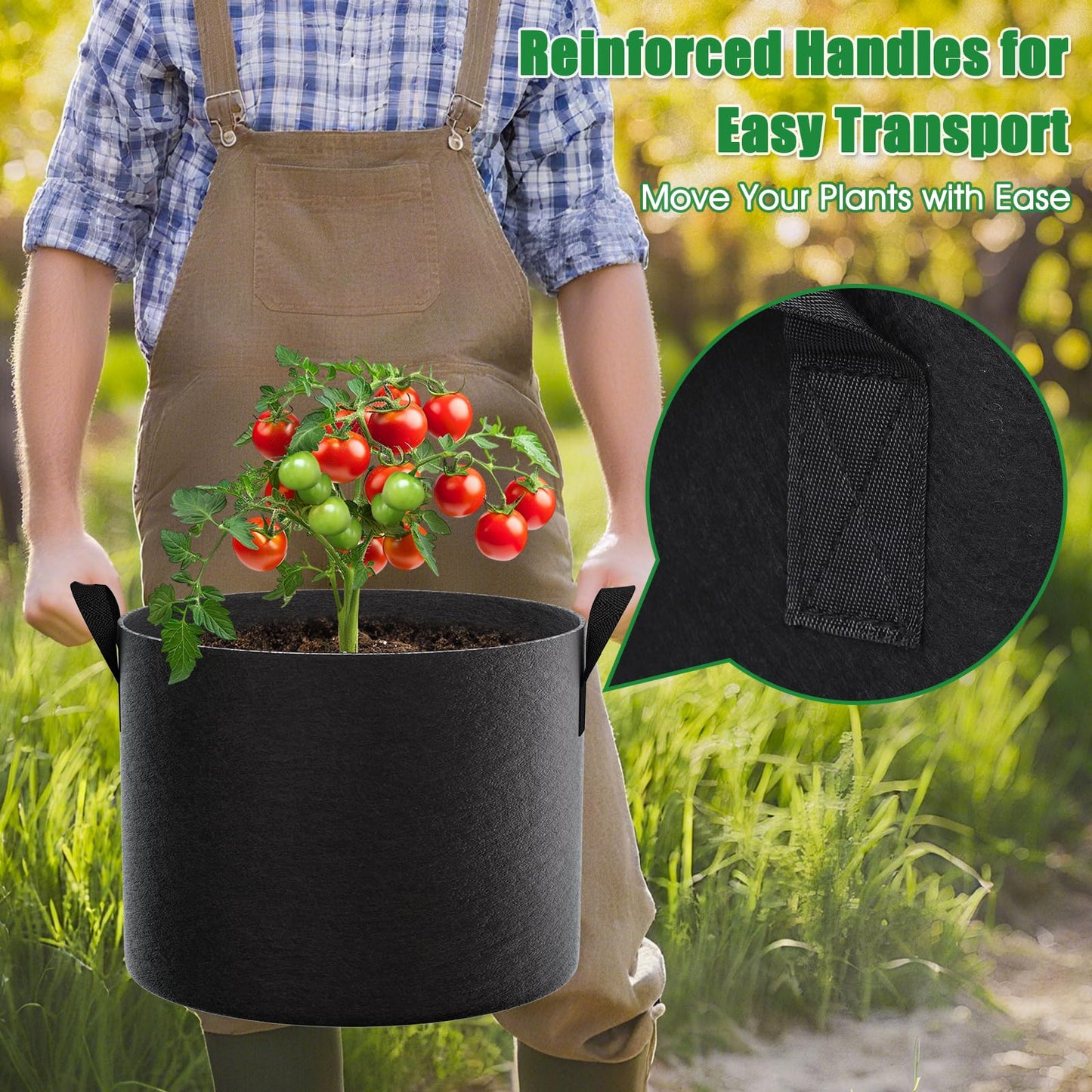 FEED GARDEN 10 Gallon Grow Bags 8 Pack – 300G Thickened Fabric Plant Pots with Reinforced Handles, Breathable Drainage Planters for Vegetables, Tomatoes, Herbs, Indoor & Outdoor Gardening