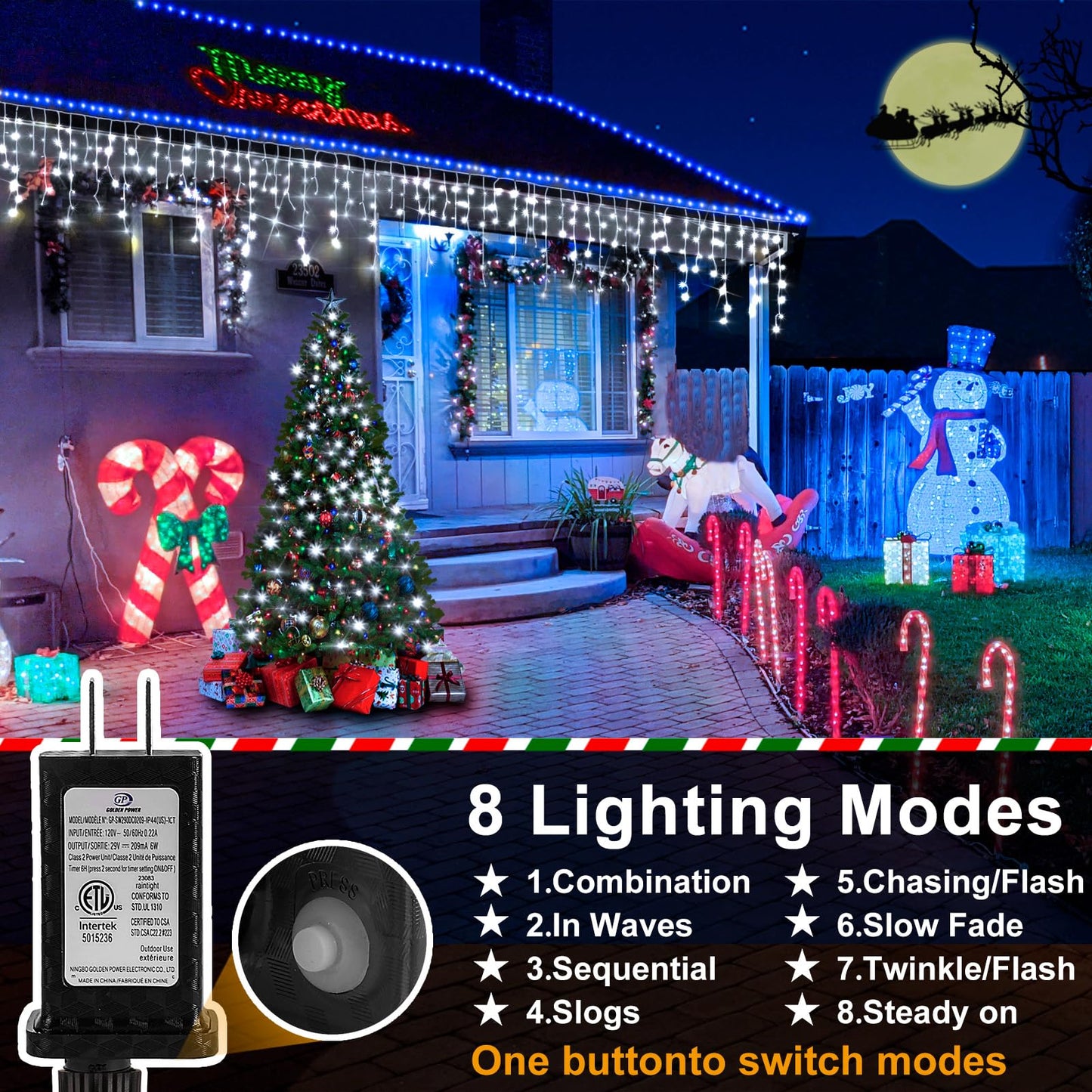 Christmas Lights Outdoor, 2 Pack Total 98FT 960 LED Ice Lights for Outside with 180 Drops Clear Wire 8 Modes Timer, Plug in Waterproof for Holiday Eaves Yard Roof Party Christmas Decor (Cool White)