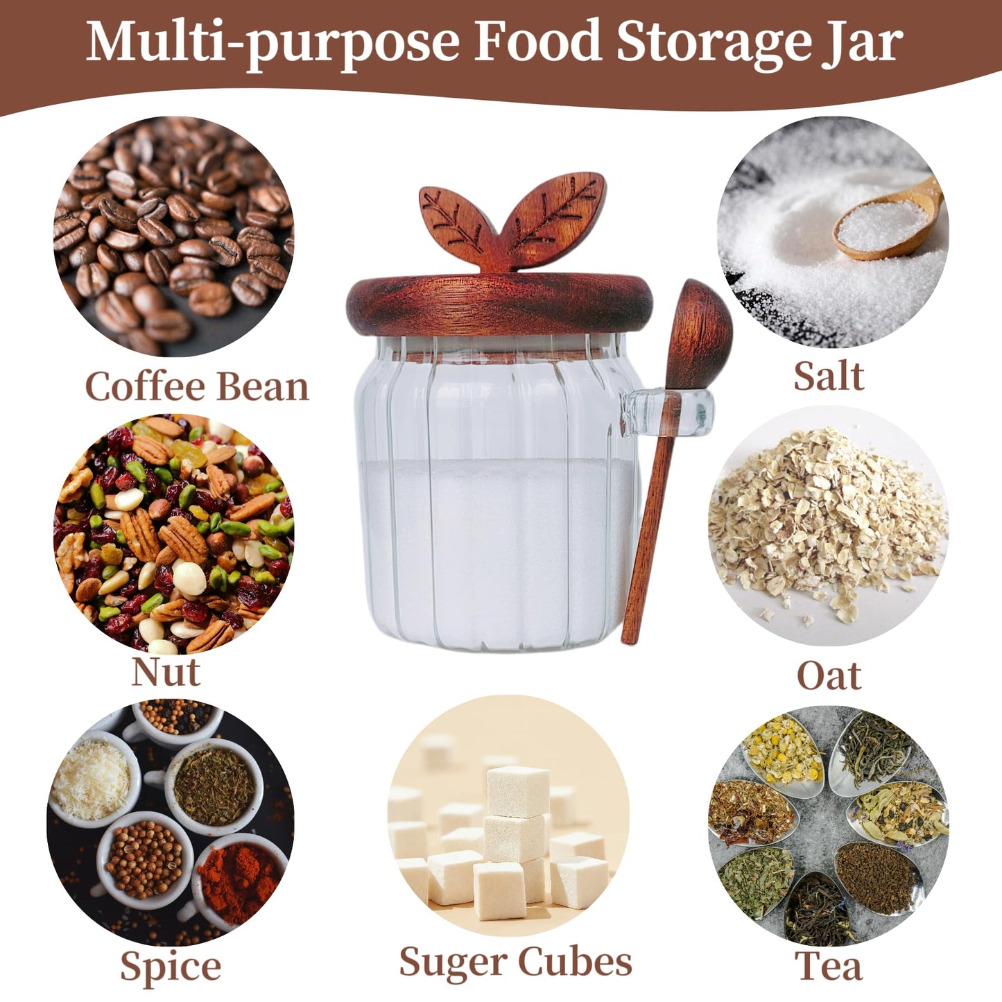 BUITLU Sugar Bowl with Lid and Spoon,17 oz Sugar Container for Coffee Bar, Glass Coffee Canister, Airtight Food Storage Jar, Brown Sugar Container, Cereal Tea Salts Spice Jar