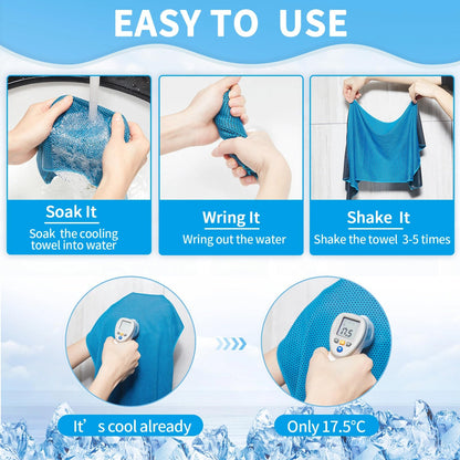 Honoson 10 Pcs Cooling Towel Bulk - Neck & Face Cool Chilly Towels Microfiber Breathable Sport Sweat Rag for Gym, Yoga, Travel, Camping, Running, Outdoor (Blue)