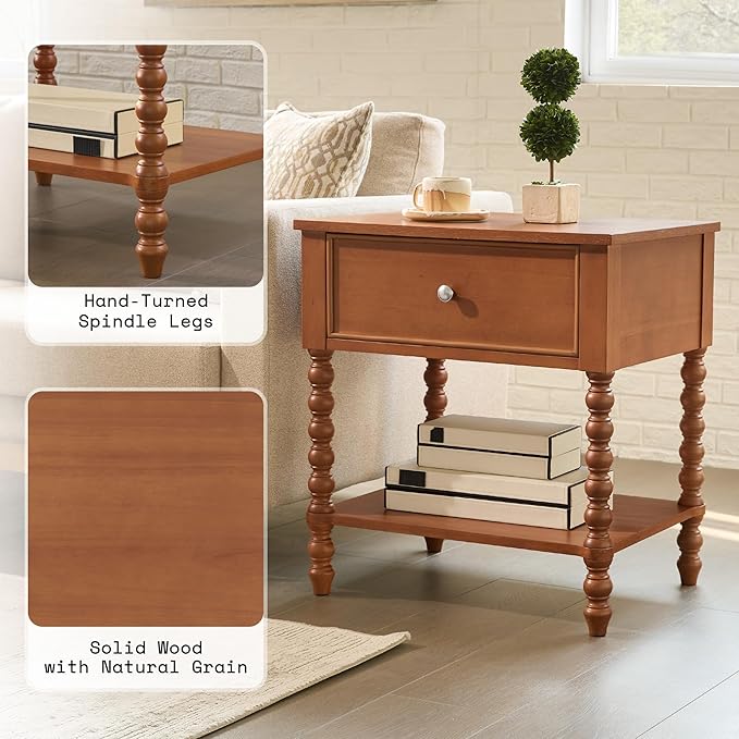 AMERLIFE 24" Wooden Nightstand Set of 2, Vintage Bedside Table
