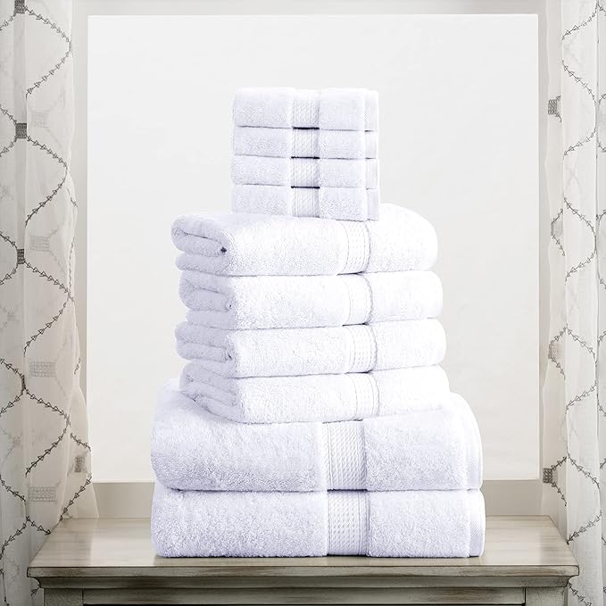 SUPERIOR Egyptian Cotton Pile 10 Piece Towel Set, Includes 2 Bath, 4 Hand