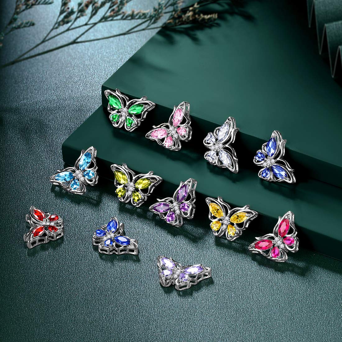 Hipunk Butterfly Red Jewelry Sets Birthstone Women 925 Sterling Silver July-Ruby Birth Stone Animal Butterflies Jewelry Sets/Earring/Ring Set Crystal Birthday Jewelry SS0002R