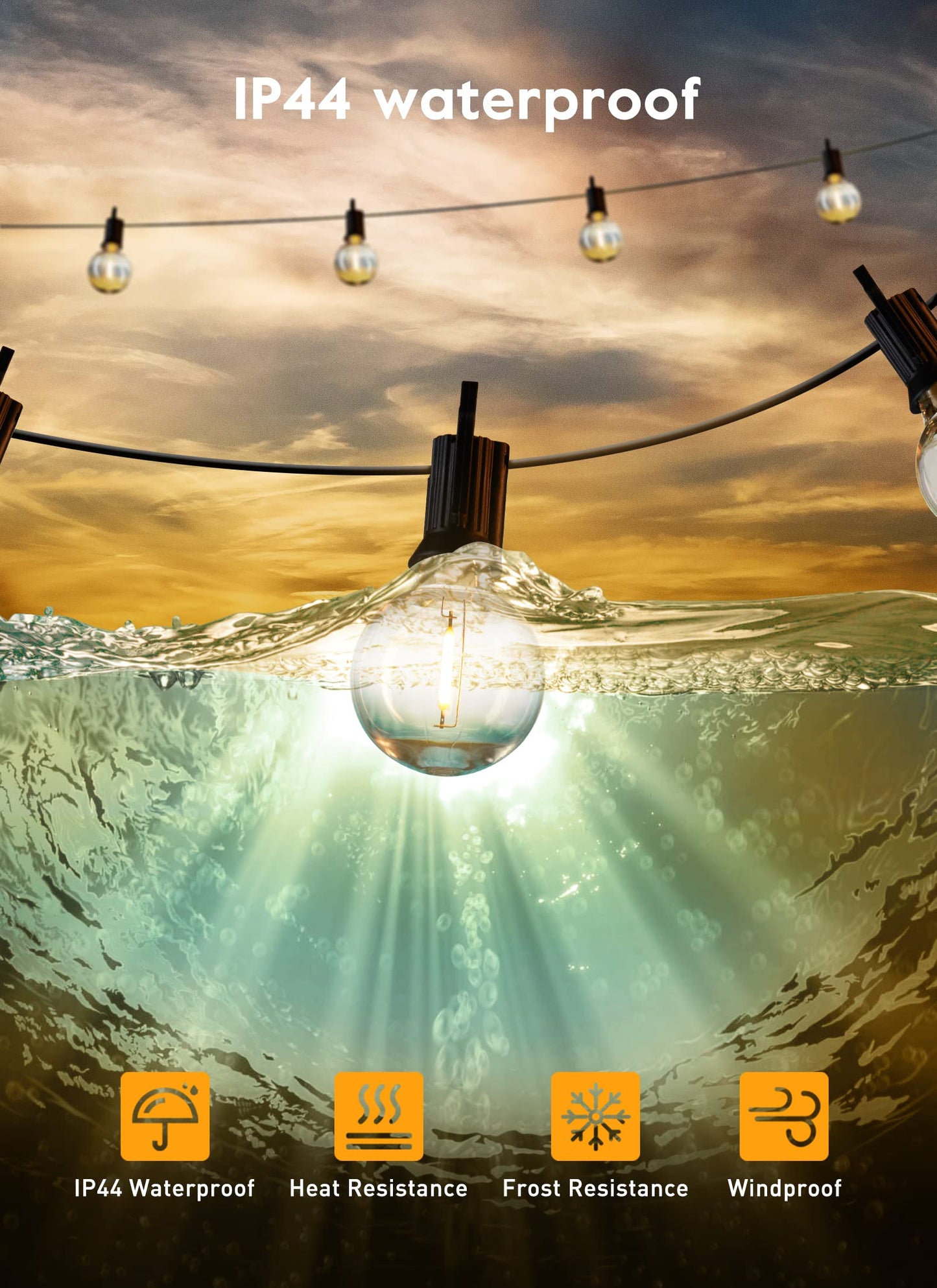 Outdoor String Lights with Remote and Zip Ties, 58Ft Dimmable Patio Lights with 25 Bulbs, Waterproof Hanging Lights for Porch Backyard Bistro Cafe Market