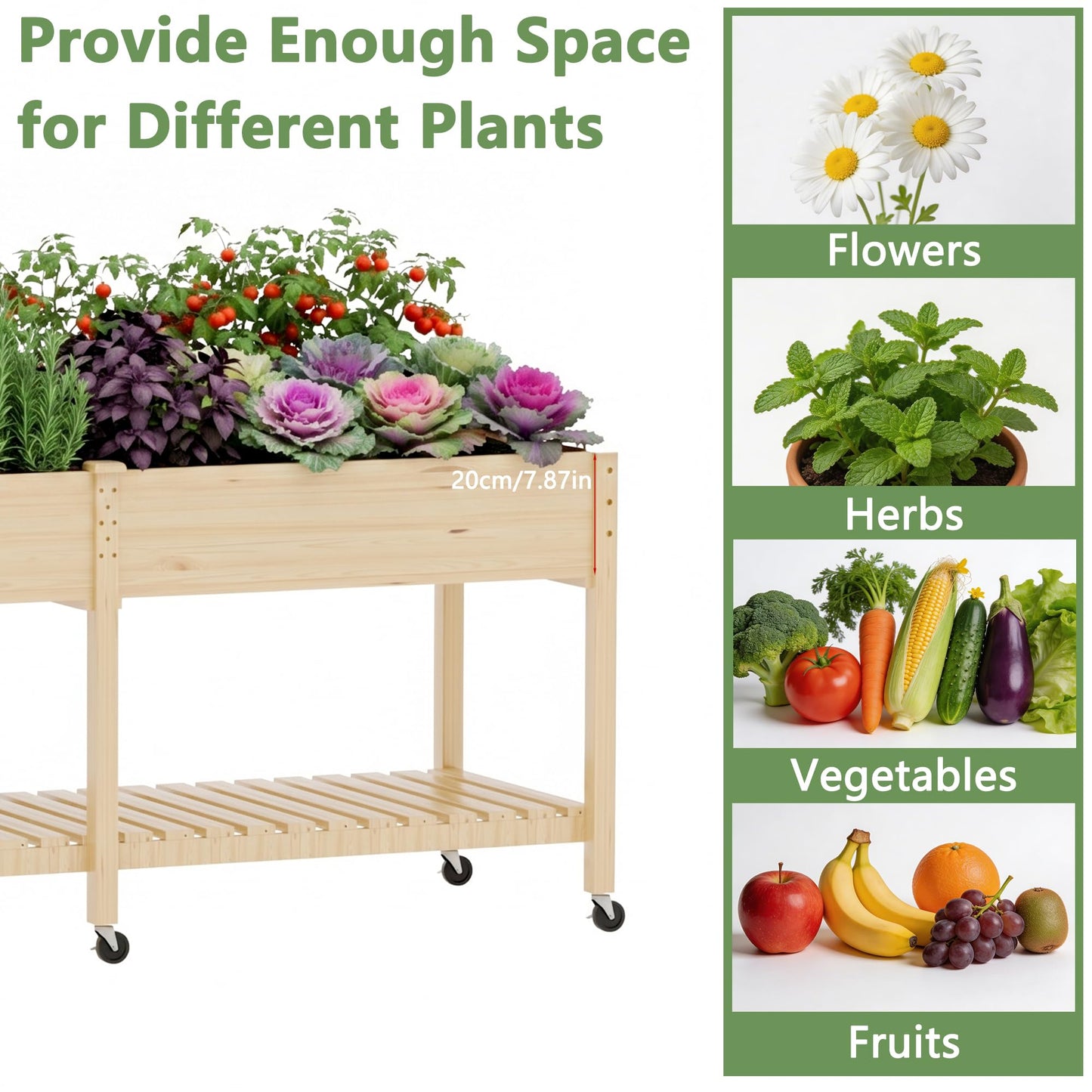 Cakhdry Raised Garden Bed with Legs and Wheels, Self-Watering System, 72x24x30in Elevated Planter Box with Storage Shelf & Liner for Flowers Vegetables Herbs, Raised Bed for Outdoor/Balcony/Patio