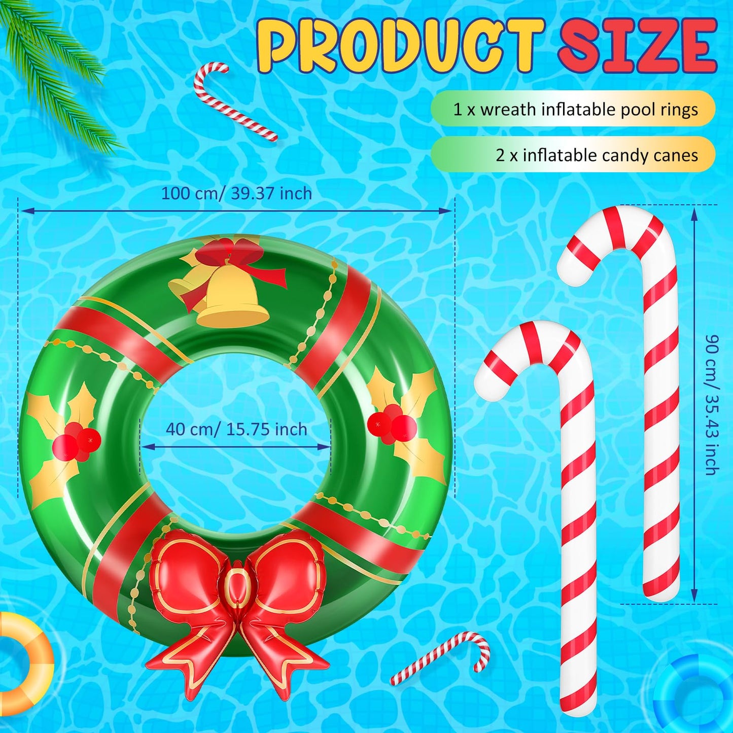 3 Pcs Christmas Inflatables Decorations 2.95 Ft Inflatable Candy Canes and 3.28 Ft Christmas Wreath Blow up Xams Outdoor Decorations Holiday Party Supplies for Garden Patio Lawn