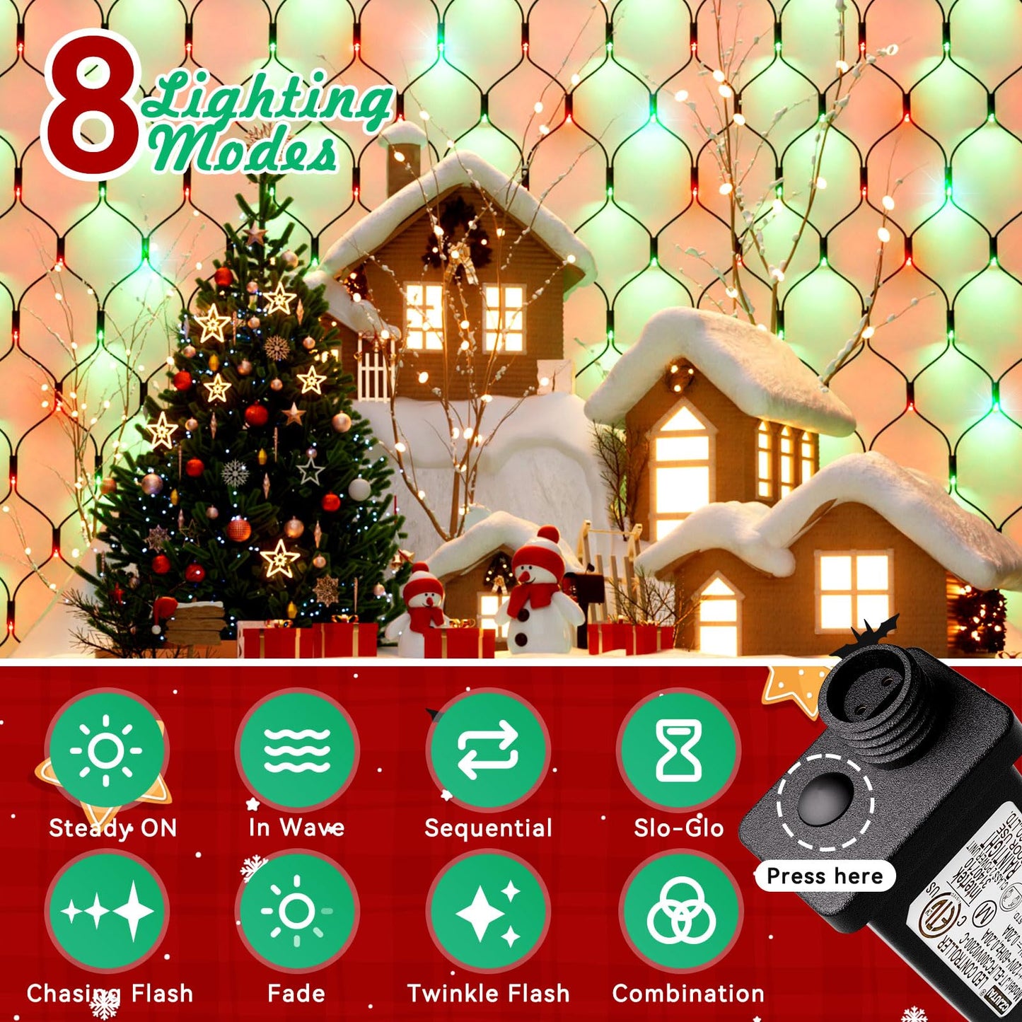 LitHome 21FT x 5FT Christmas Net Lights Outdoor, 360 LED Red Green Bush Lights with 8 Modes, Connectable Waterproof Net Mesh Light Dark Green Wire for Bushes Shrubs Outdoor Christmas Holiday Decor