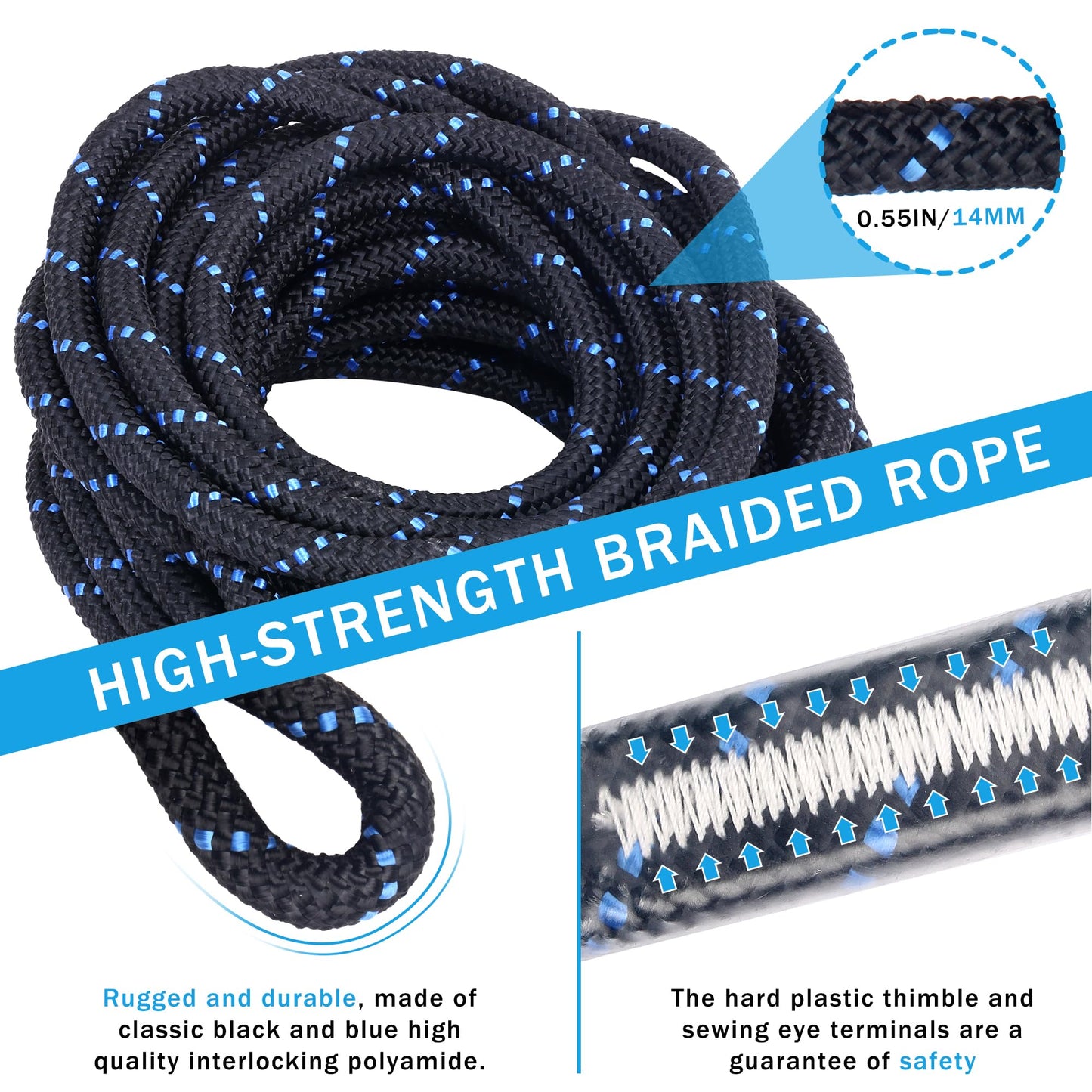 FHFallArrest 50FT Vertical Lifeline Assembly with Alloy Steel Anti-Panic Rope Grab Snap Hook Shock Absorb Lanyard, Fall Protection Rope Safety Climbing Equipment Roofing Safety Kit, CE ANSI OSHA Rated