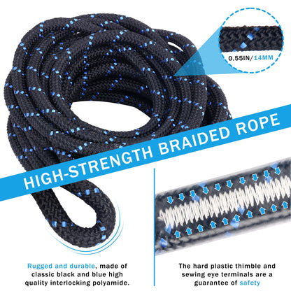 FHFallArrest 50FT Vertical Lifeline Assembly with Alloy Steel Anti-Panic Rope Grab Snap Hook Shock Absorb Lanyard, Fall Protection Rope Safety Climbing Equipment Roofing Safety Kit, CE ANSI OSHA Rated