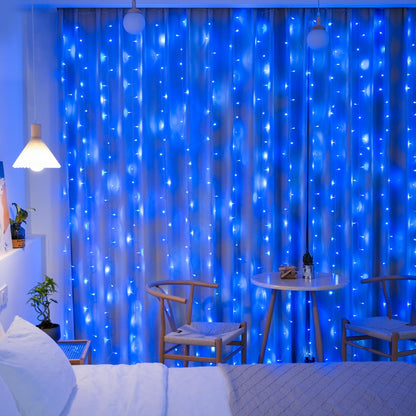 JMEXSUSS 300LED Blue Curtain Lights, Christmas Lights with Remote, Hanging String Lights for Bedroom Wall Window Backdrop Garden Indoor Outdoor Patio Yard Decorations, 9.8x9.8ft