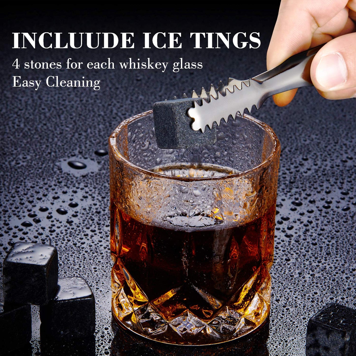 Whiskey Glasses Stones Gifts Set for Father, Pack of 2, 10 oz Scotch Bourbon Glasses, 8 Chilling Rocks with Tongs Perfect for House Warming Anniversary Birthday Farewell for Men