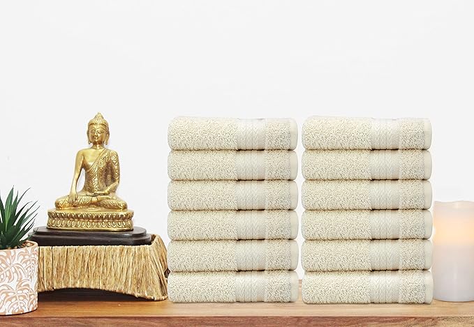 Cotton Craft Ultra Soft 12 Pack Wash Cloths 12x12 Ivory Weighs 2 Ounces Each