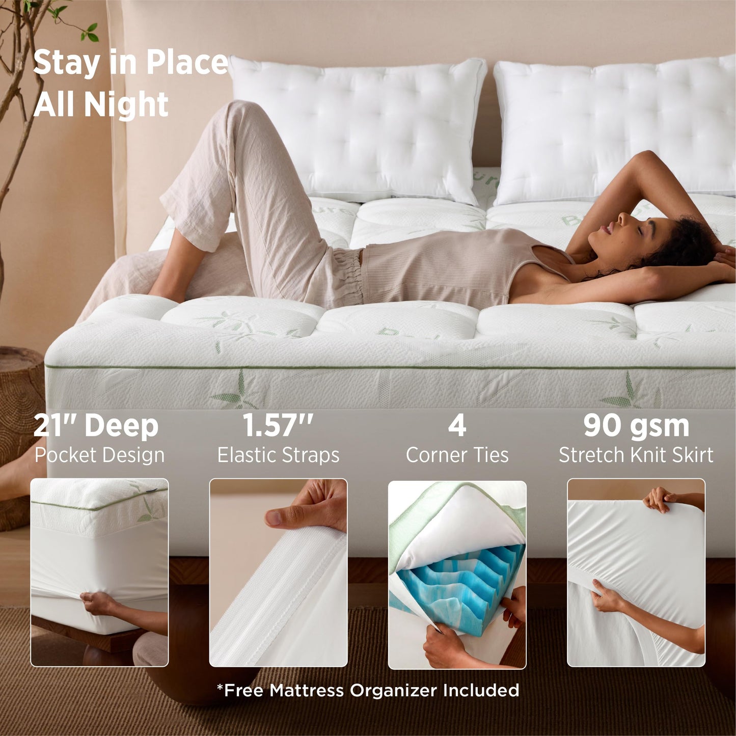 Bedsure 2-in-1 Mattress Topper, 5 Inch Memory Foam Mattress Topper Twin XL, 3 Inch Memory Foam + 2 Inch Viscose Made from Bamboo Mattress Topper Pad, Flippable Memory Foam with Dual Comfort, White