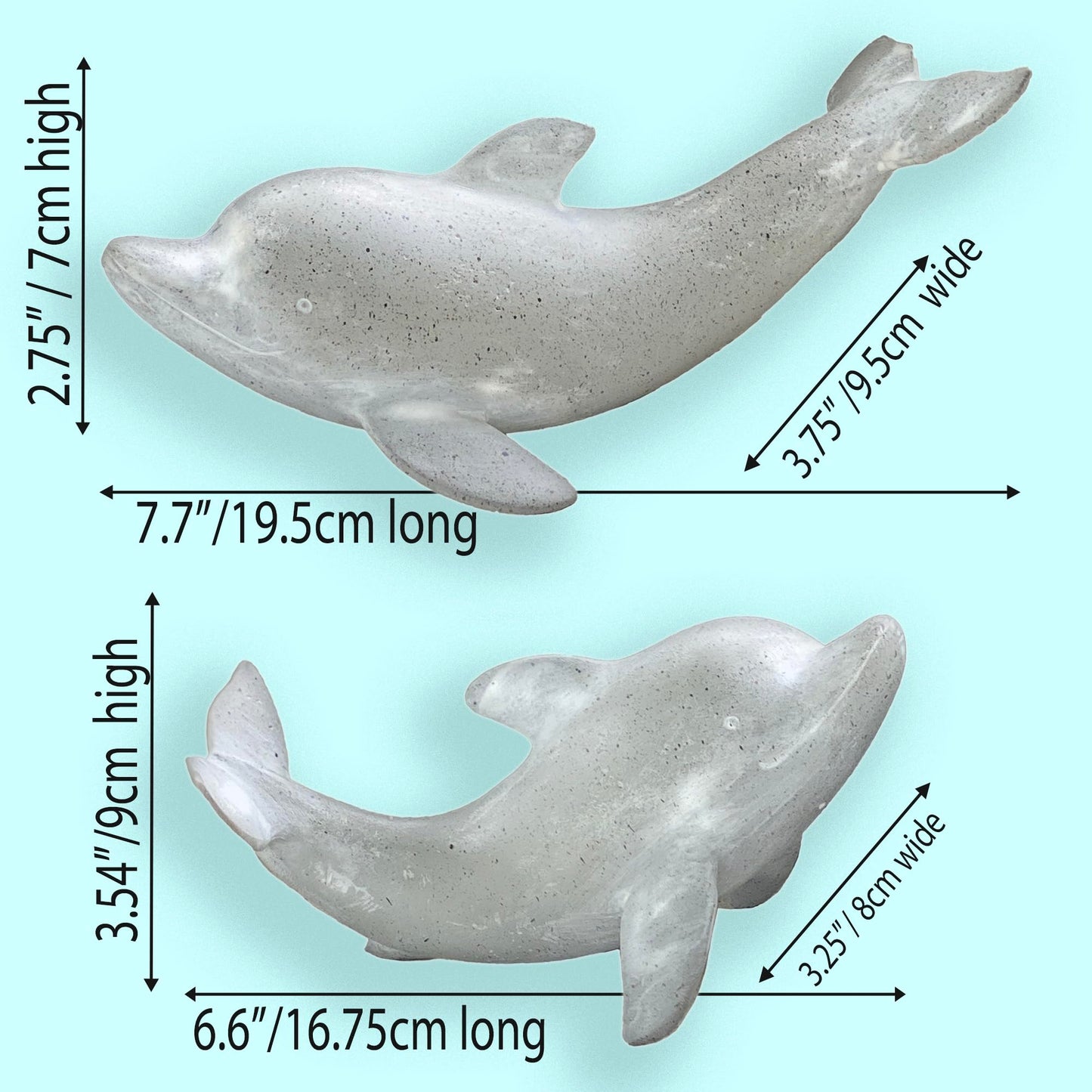 Huey House Dolphin Sculptures Set of 2, Gray Resin Coastal Shelf Decor