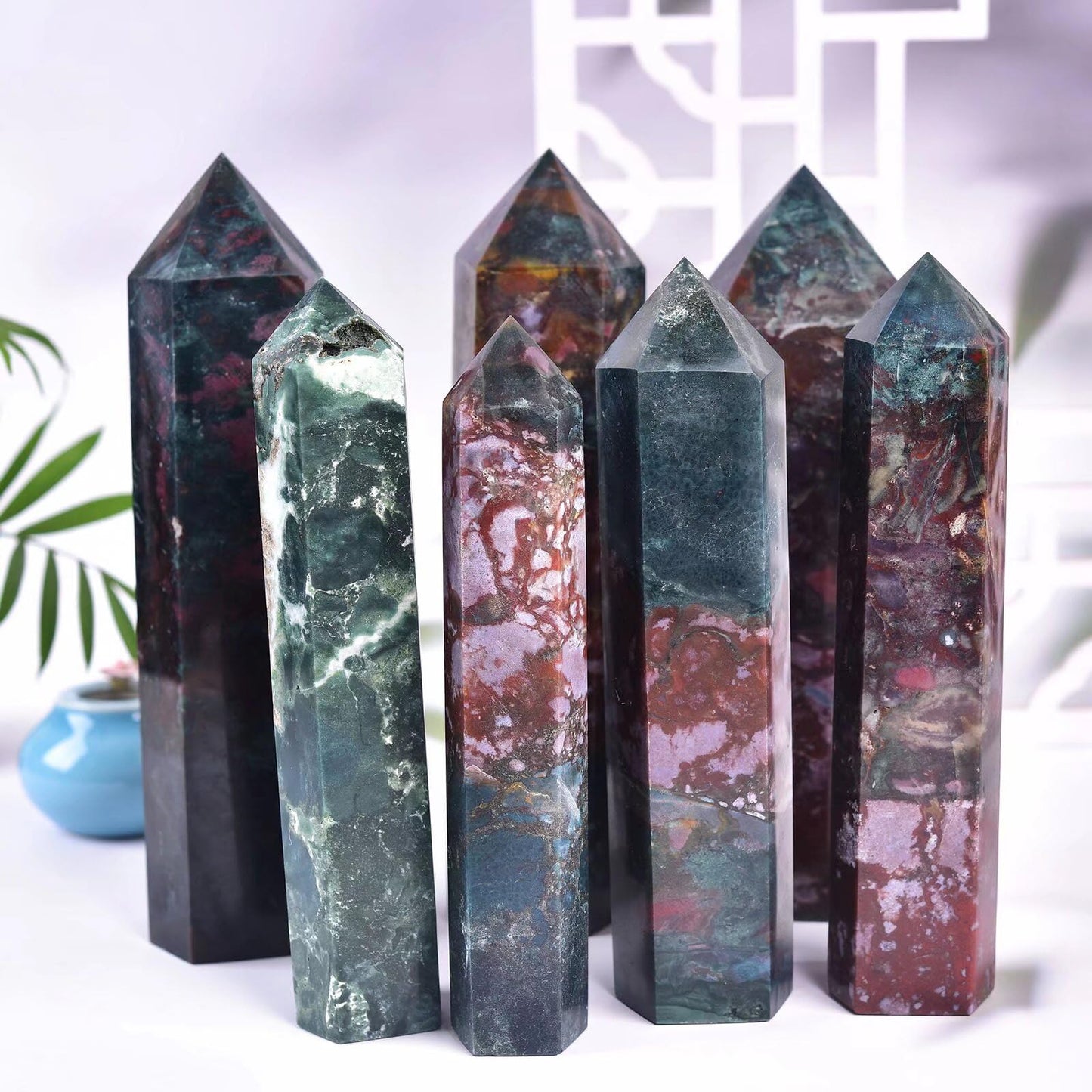 Ocean Jasper Stone Tower Obelisk Healing Crystal Wand Large Reiki Meditation Stone Gifts 1.1-1.7 LBS