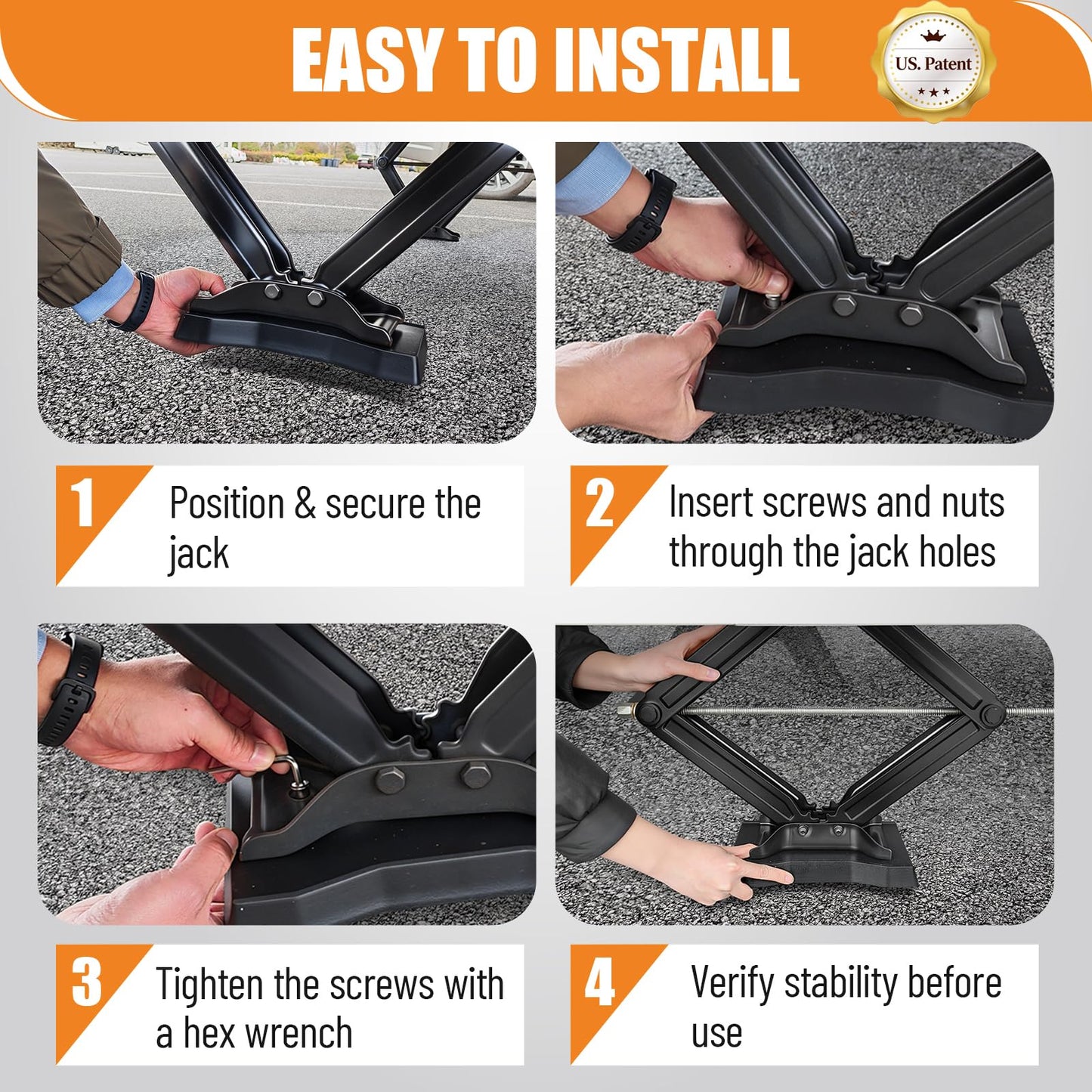 HOXWELL RV Stabilizer Jack Pads 4 Pack, Heavy Duty Solid Rubber Scissor Jack Leveling Blocks, RV Jack Foot Protection Pads for Trailer, Camper & 5th Wheels, Non-Slip Sturdy Support, Black