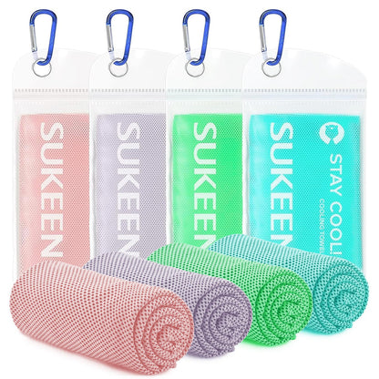 Sukeen 4 Pack Cooling Towels (40"x12") for Neck and Face, Cooling Neck Wraps, Breathable Cooling Towel for Hot Weather, Sweat Towels for Yoga, Sports, Golf, Gym, Camping, Running, Fitness, Workout