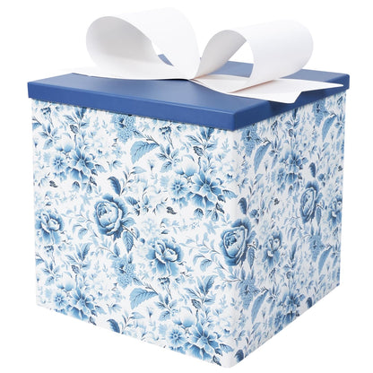 BIOBROWN Medium Gift Boxes with Lids for Presents, 9x9x9 Inches Chinoiserie Blue White Peony Floral Design Collapsible Gift Box for Mother's Day, Bridal Shower, Wedding, Birthday, Valentine's Day