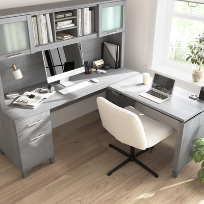 Bush Home 72-Inch L-Shaped Sit to Stand Desk with Hutch, Adjustable Height Standing Corner Computer Desk with Drawers, Shelves and Storage Cabinet, Home Office, Somerset Collection, Platinum Gray