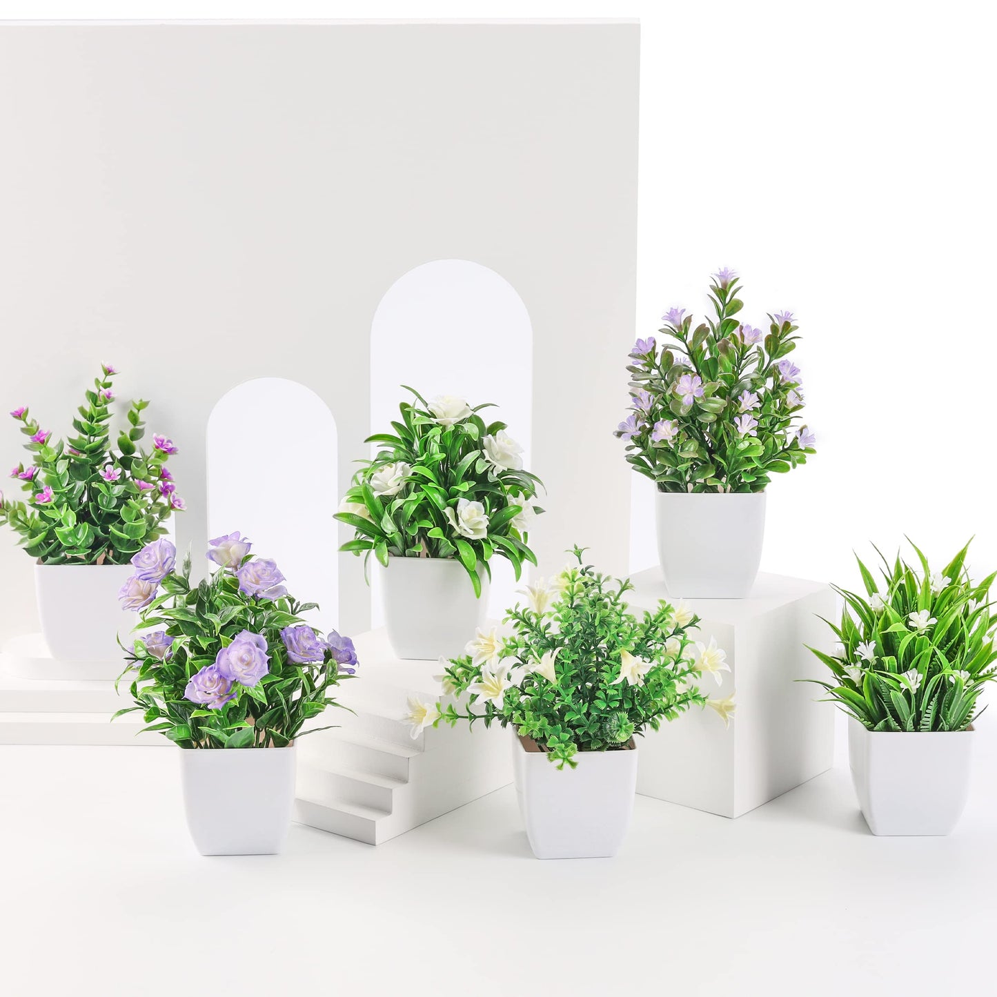 Der Rose 6 Pack Small Fake Plants Mini Artificial Faux Plants with Flowers for Home Room Farmhouse Bathroom Decor Indoor