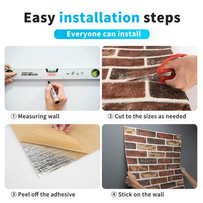 Art3d 10-Pack 52.5 Sq.Ft Faux Brick 3D Wall Panels Peel and Stick in Red Brown, Self Adhesive Waterproof Foam Wallpaper for Bedroom, Bathroom, Kitchen