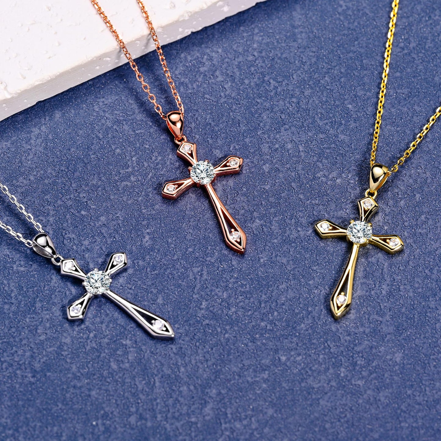 QUALISE Cross Necklace for Women,925 Sterling Silver Birthstone Necklace,Sapphire-Septermber Birthstone Cross Necklace,Faith Religious Fine Jewelry Valentines Day Gifts Birthday Holiday Gifts for Her