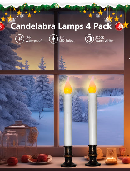 4 Pcs Christmas Window Candles with Timer, 9’’ LED Battery Operated Window Candle Lights with Flickering Flameless Flame, LED Candlesticks for Holiday Christmas Window Table Home Decor-Bronze Base